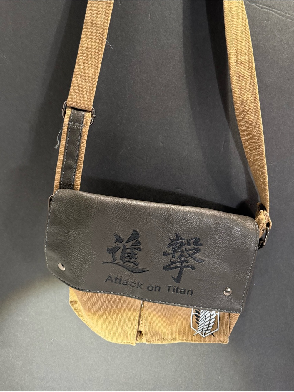 Attack on Titan Canvas Messenger Bag in Brown and Black